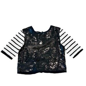 Zara Sequin 3/4 Sleeve Top - Black and White